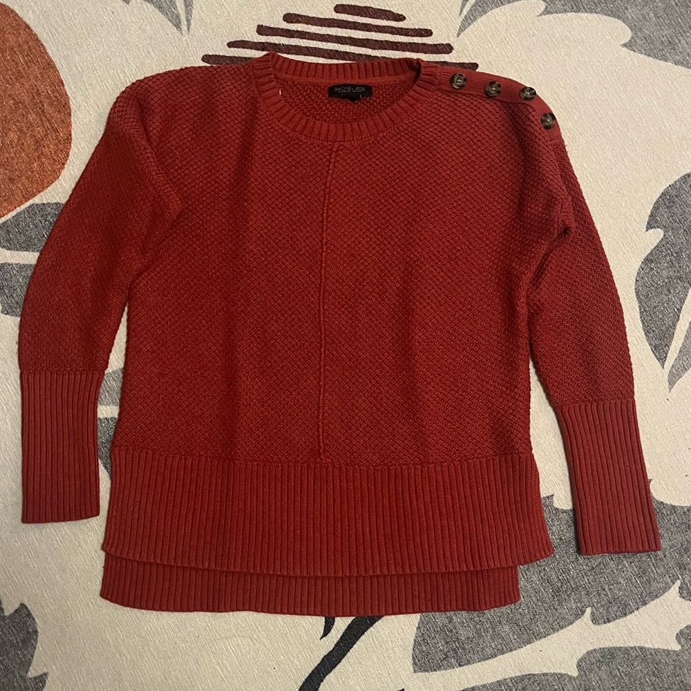 Rachel Zoe Orangey Red cable knit sweater. Women’s Medium. Cotton and Polyester.